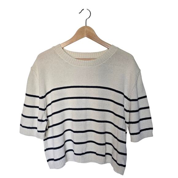H&M Breton Stripe Short Sleeve Cropped Boxy Sweater - XL - Picture 2 of 9
